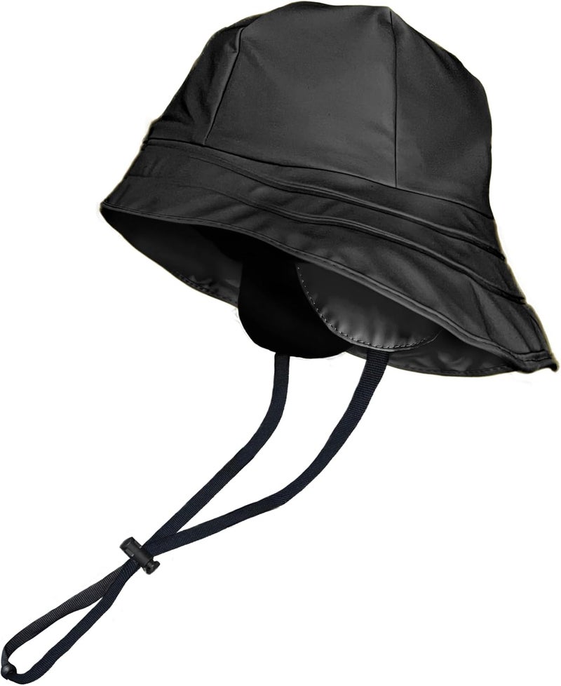 , Rain hat, Waterproof, Unisex Wide Brim - Souwester Cap with Chinstrap and Earflaps, Fleece Lining